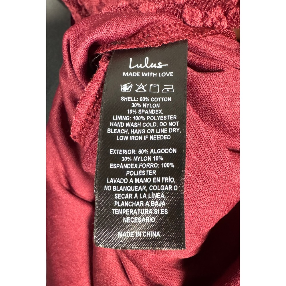 Lulus Zallie Wine Red Textured Drop Waist Mini Dress XS NWT Floral Lace Holidays - Picture 8 of 9